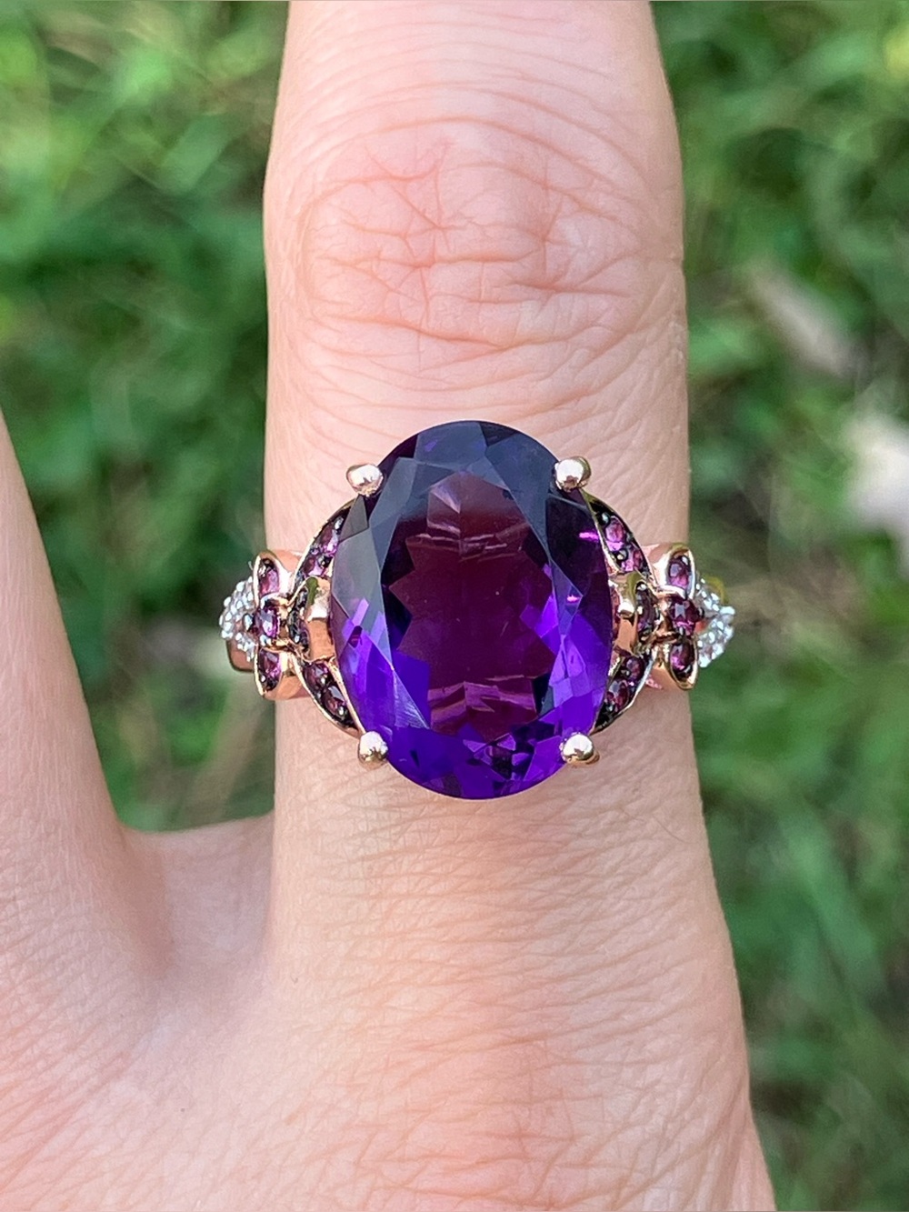 African Amethyst Rhodolite Garnet Rose Gold Over Sterling Silver Ring Size 9